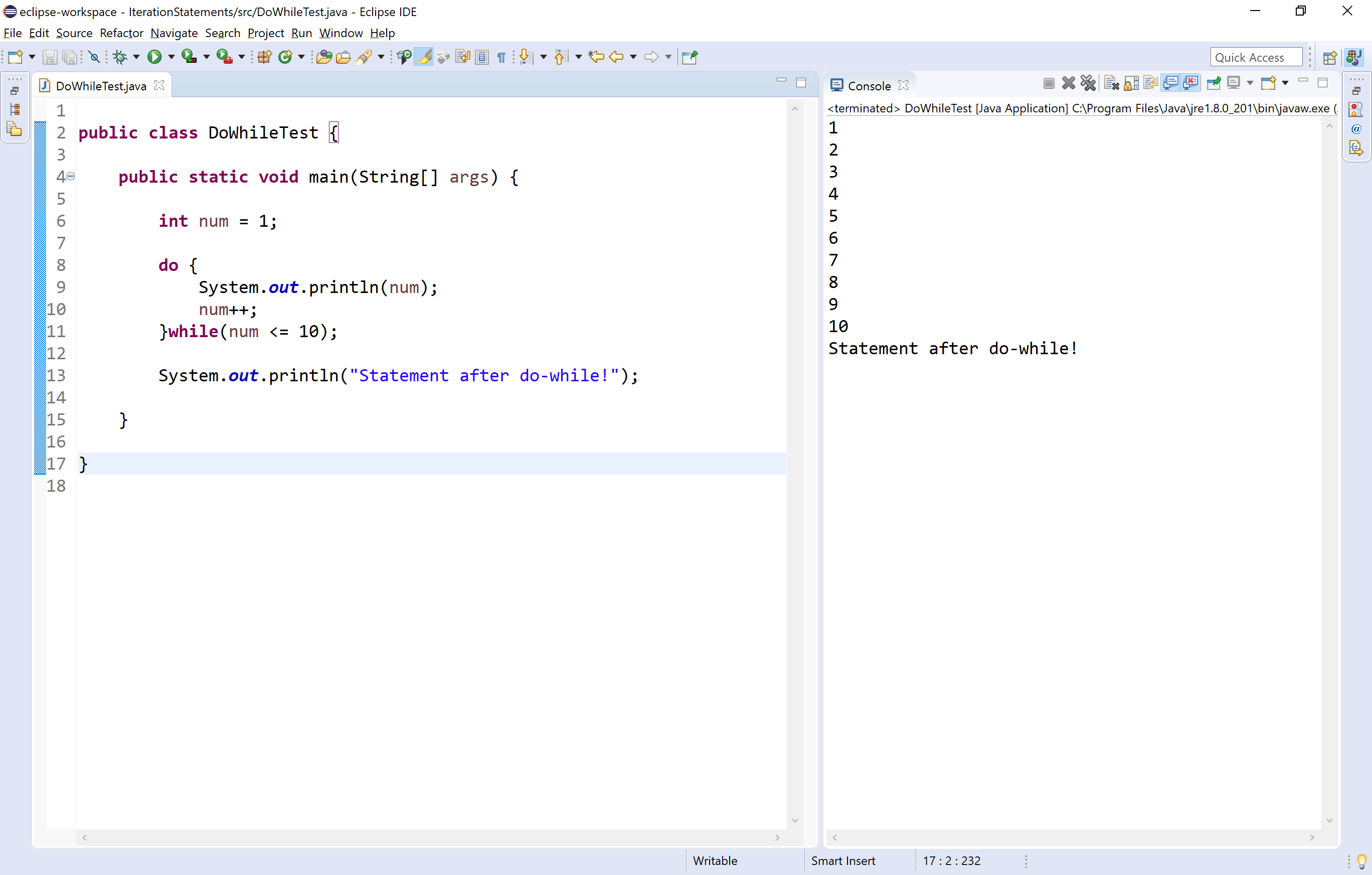 for statement java example