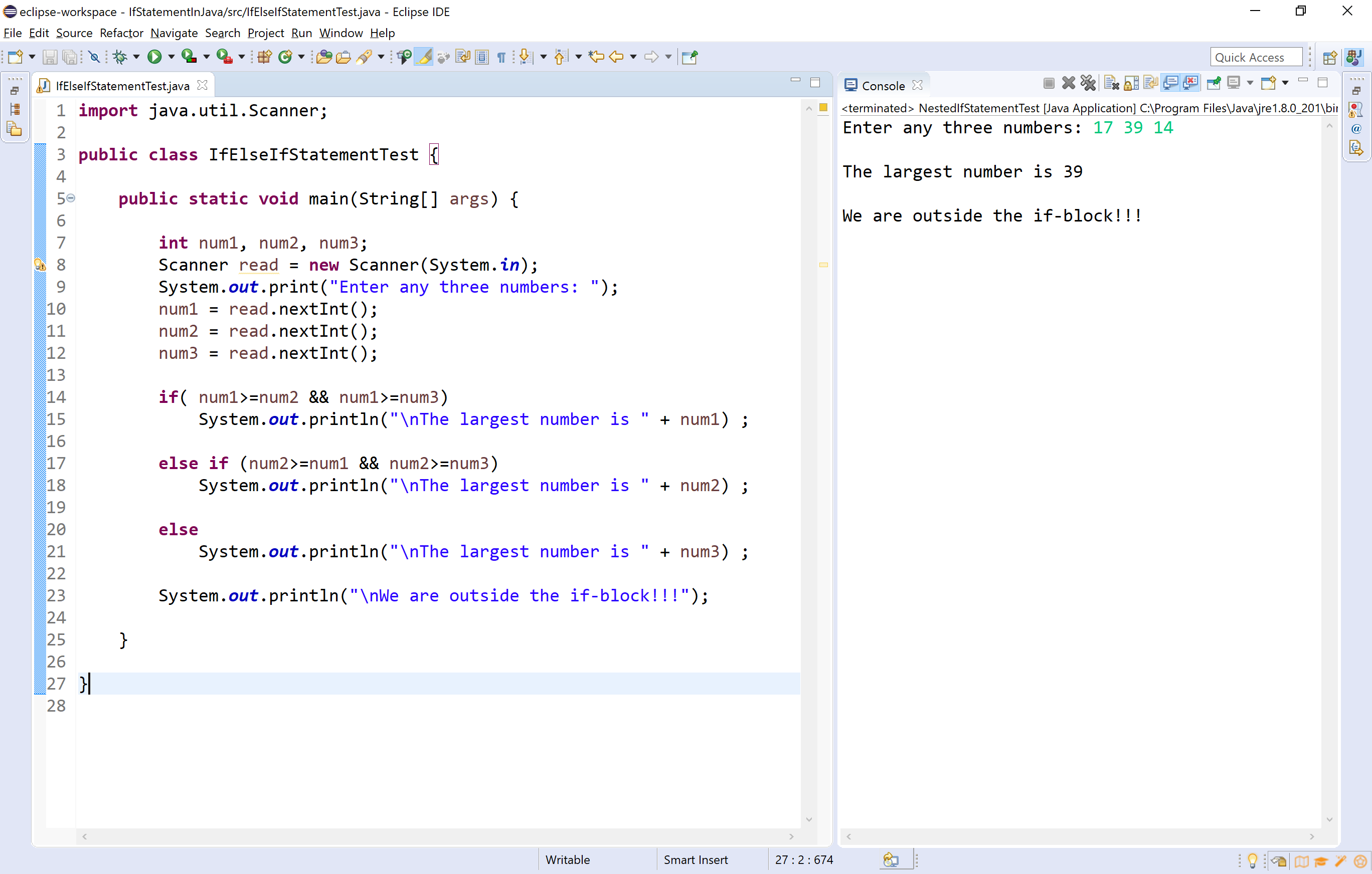 for statement java example